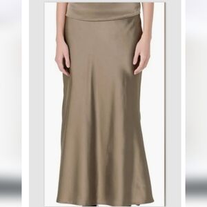 CALVIN KLEIN Silk Satin Bias Cut Midi Skirt Tan Taupe Size 8